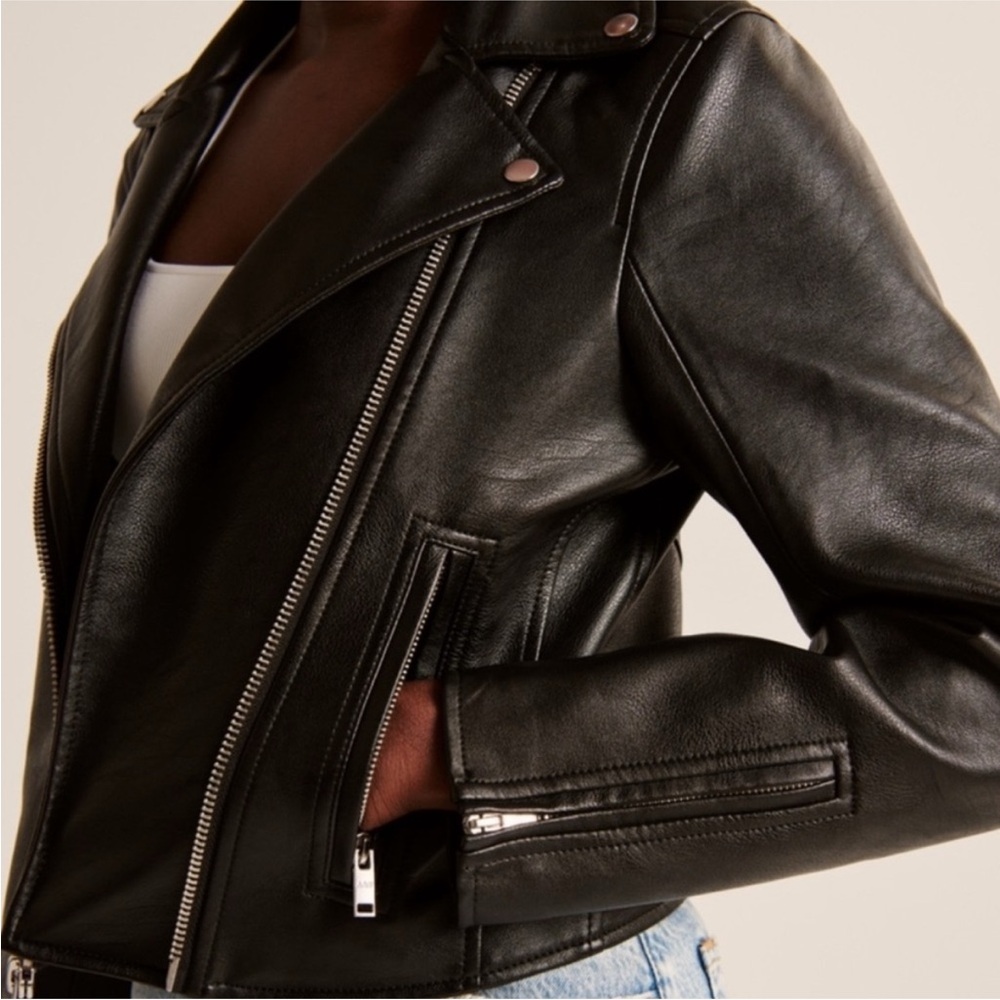 Abercrombie & Fitch Vegan Leather Moto Jacket - Black - Picture 6 of 7
